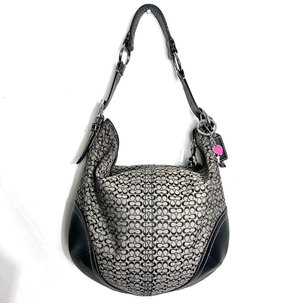 Coach Signature Canvas Shoulder Bag in Gray and Black